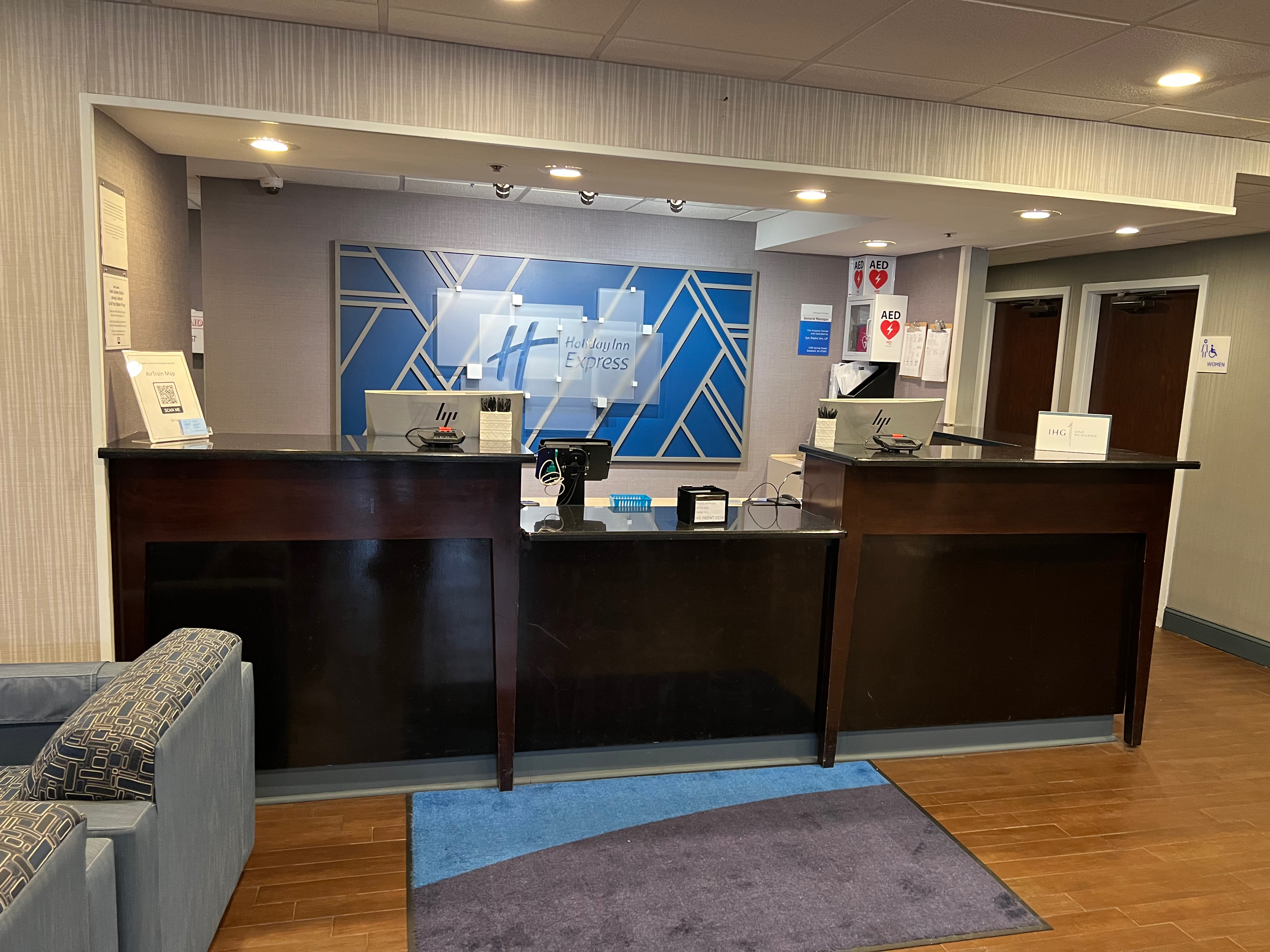 a reception desk in a hotel