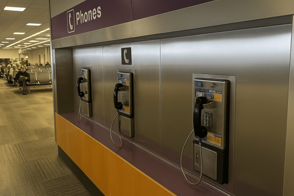a row of telephones on a wall