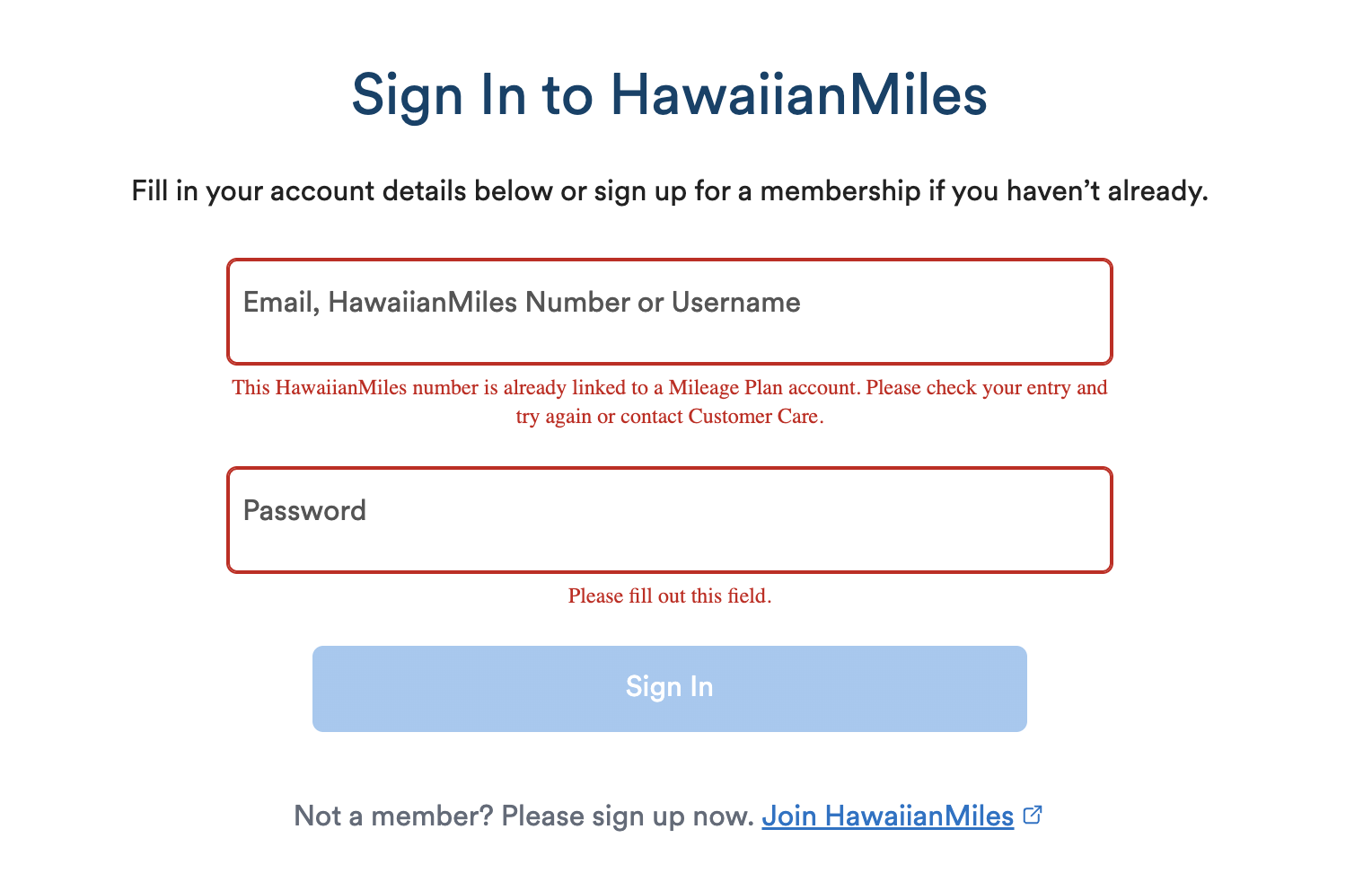 a sign in to a member account