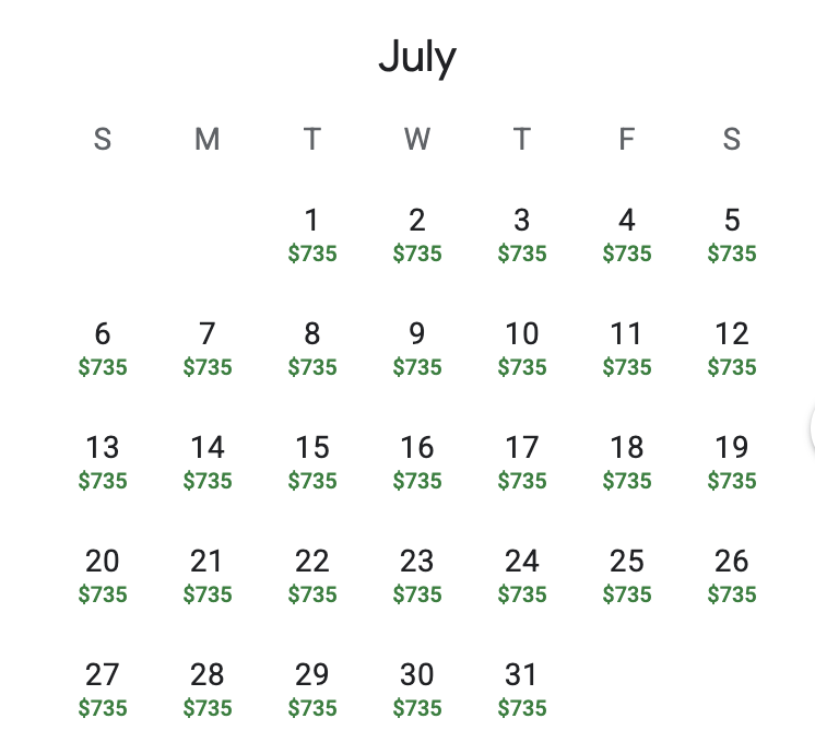 AA First Class price: $735