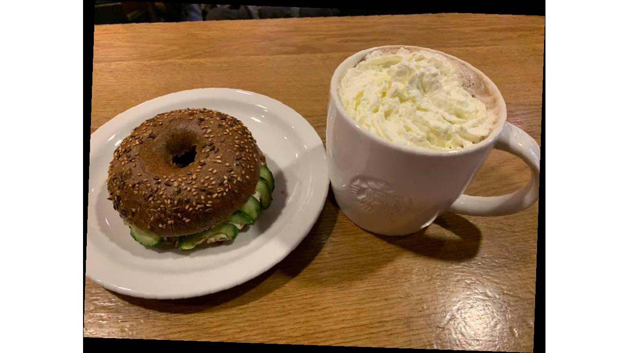 a bagel and a cup of coffee