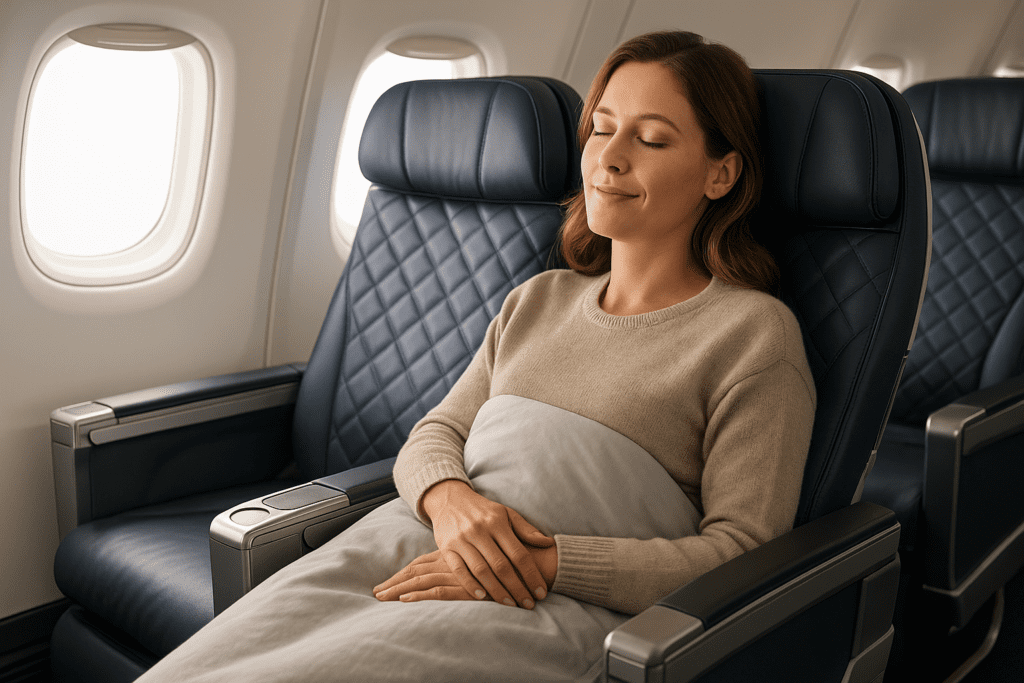 a woman sleeping in a plane