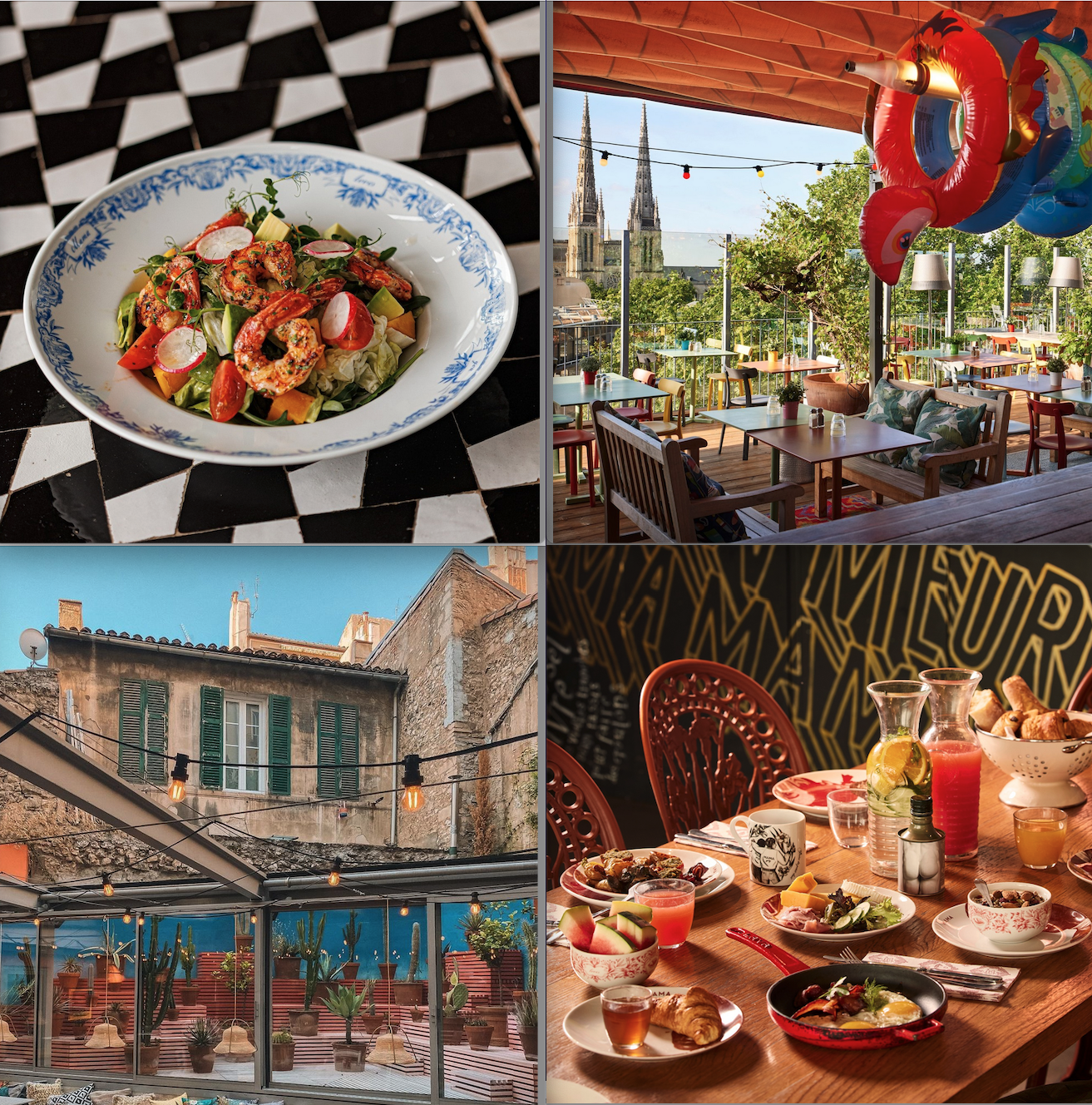 a collage of a restaurant