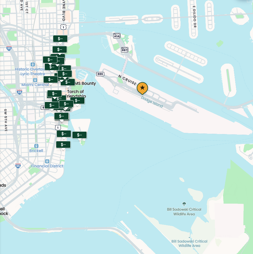 a map of a city with many green and white squares