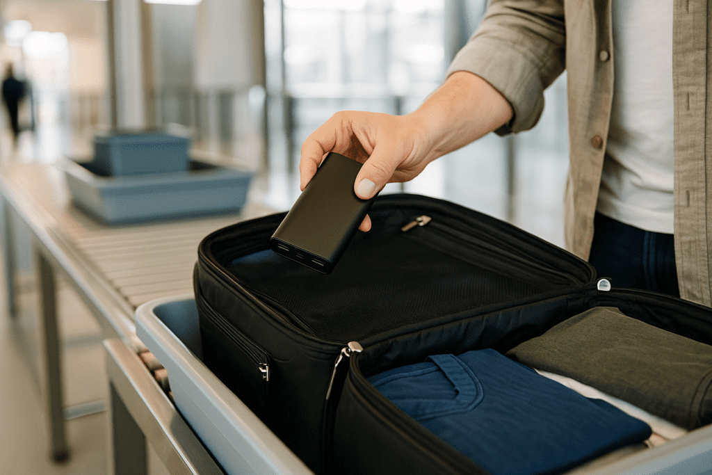 a person putting a phone in a suitcase