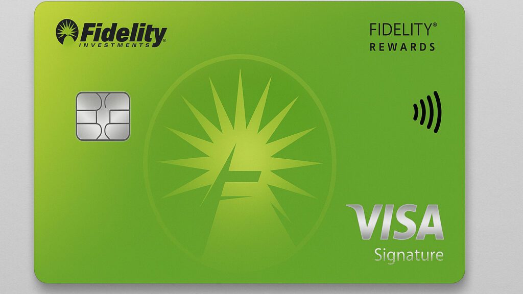 a green credit card with a logo and a chip
