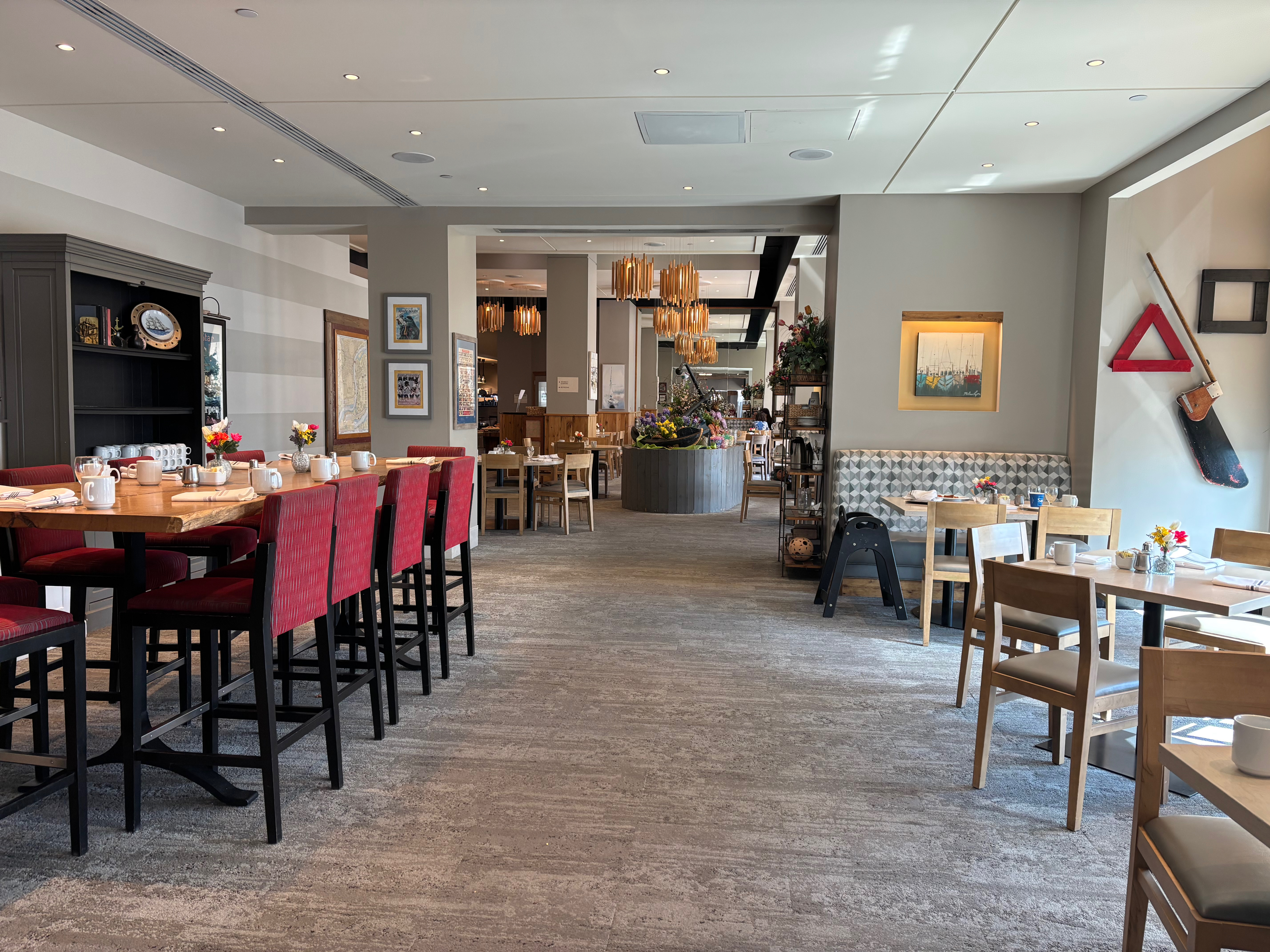 a room with tables and chairs