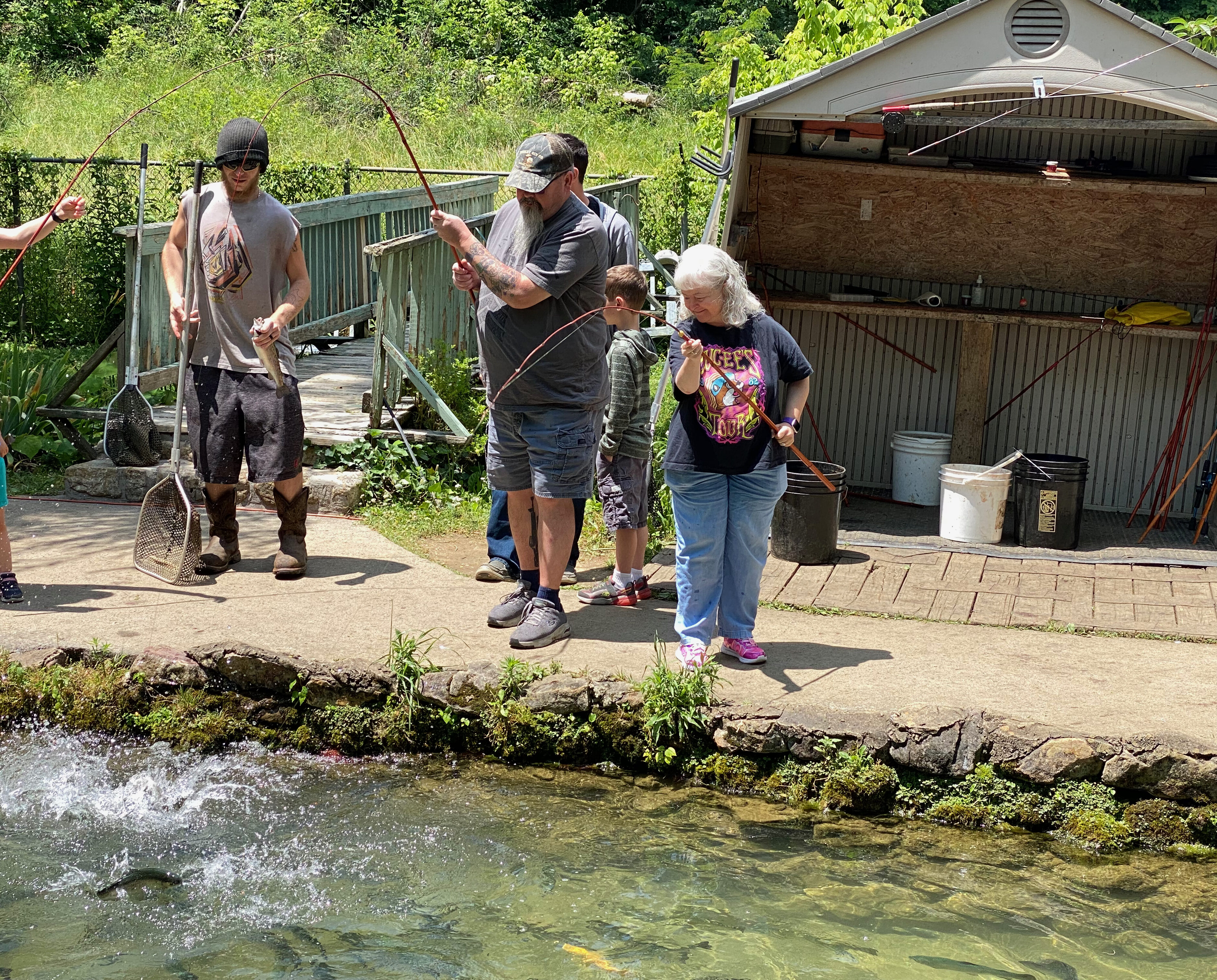 a group of people fishing