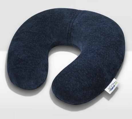 a blue neck pillow on a white background
