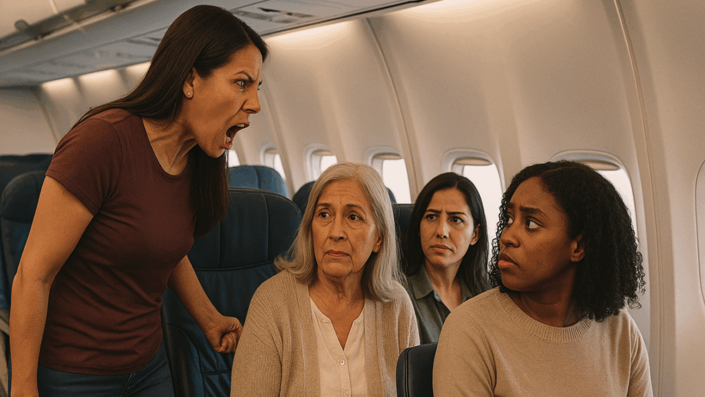 a woman yelling at a group of women