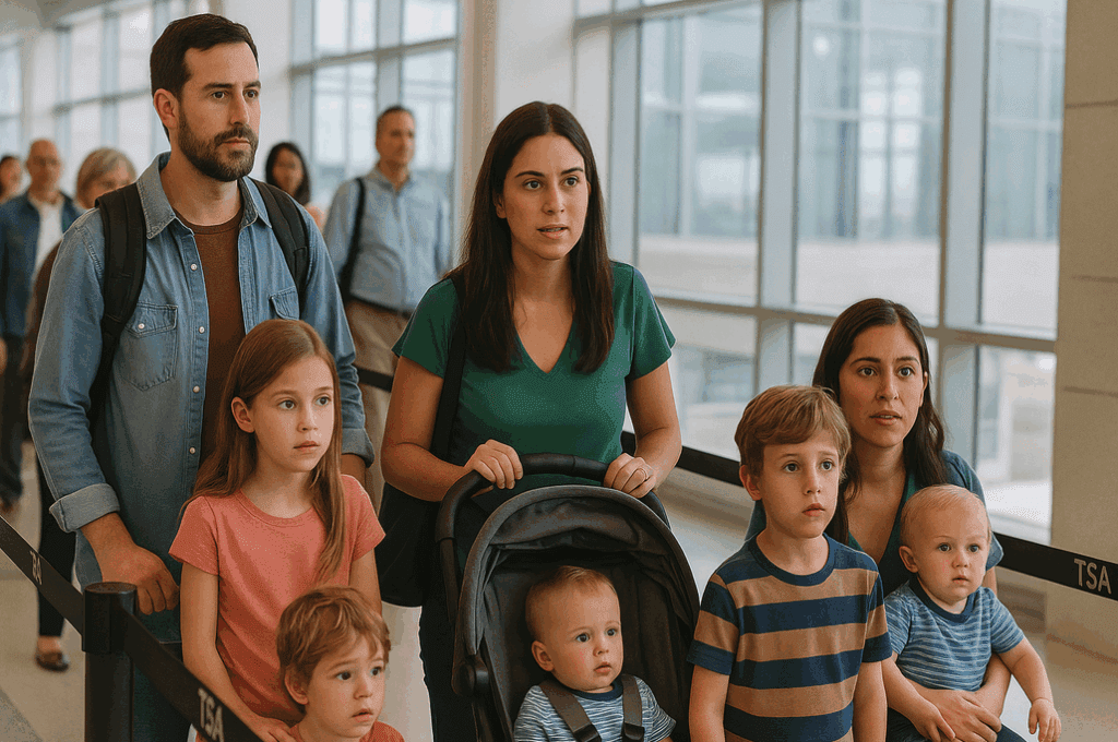 a group of people standing in a hallway