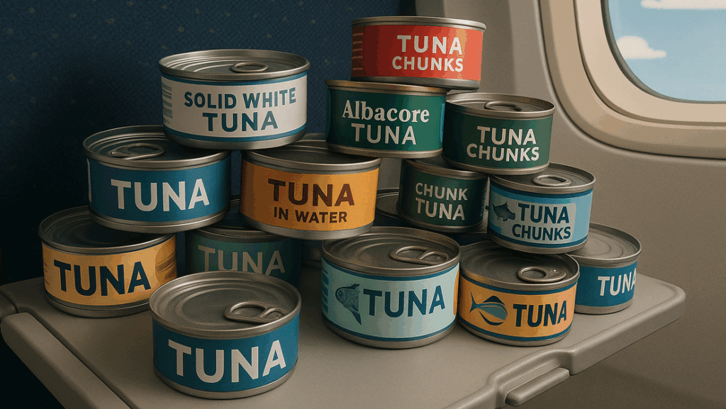 a group of canned food on a table
