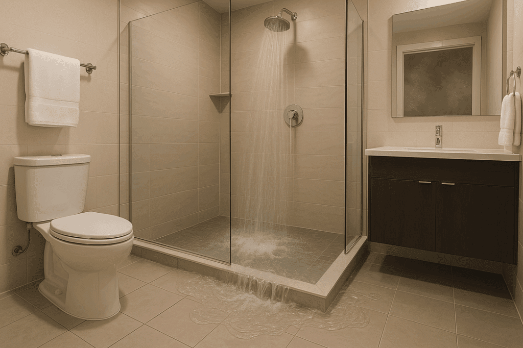 a shower with water coming out of it