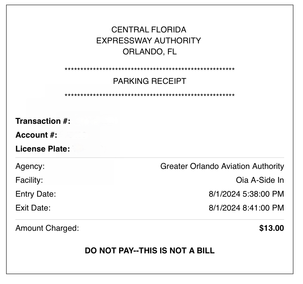 a receipt of parking receipt