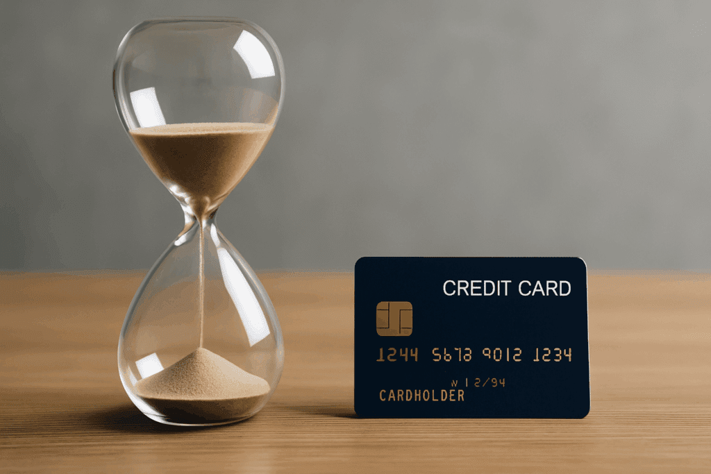 a credit card and an hourglass