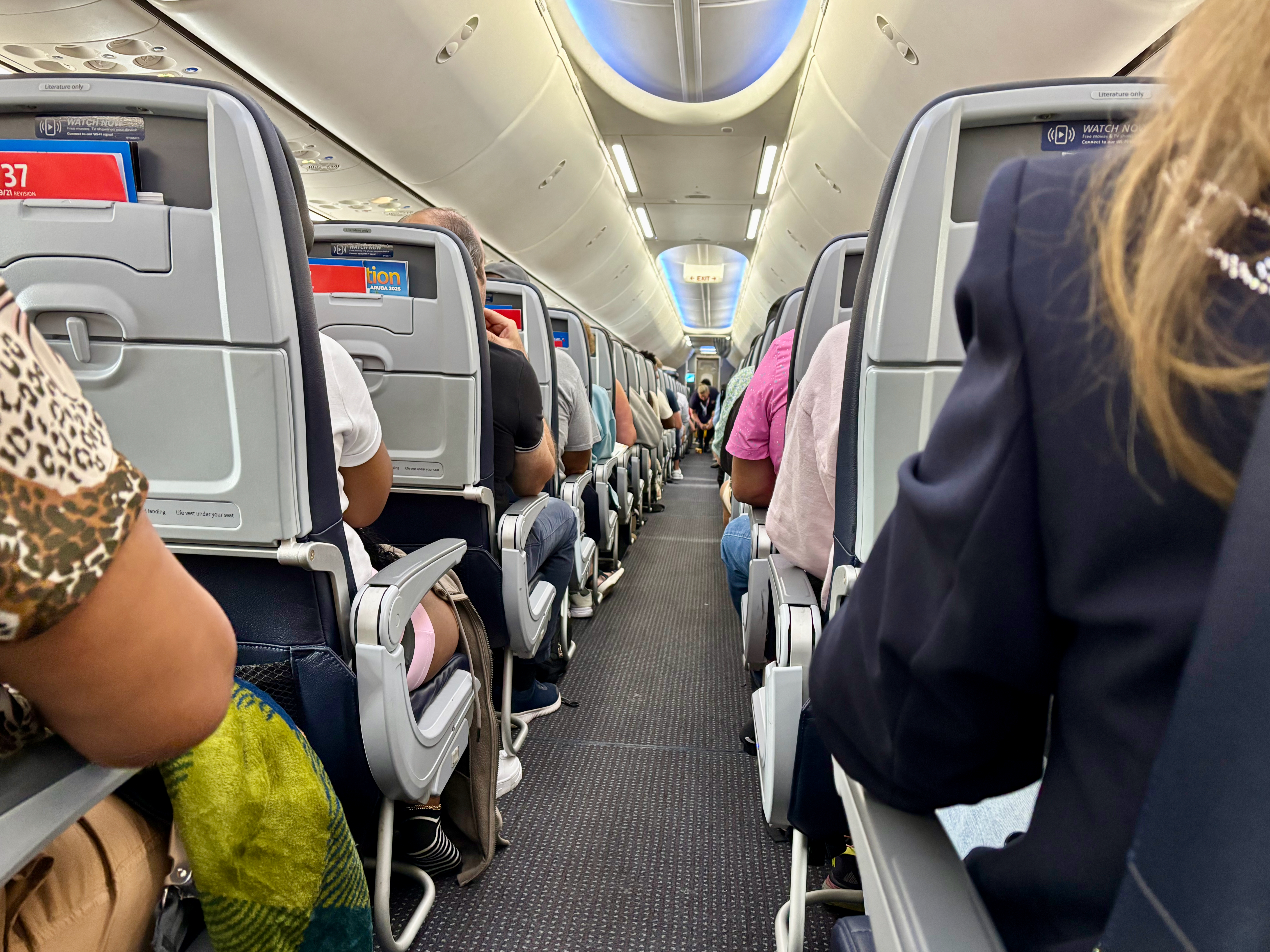 a row of seats on an airplane