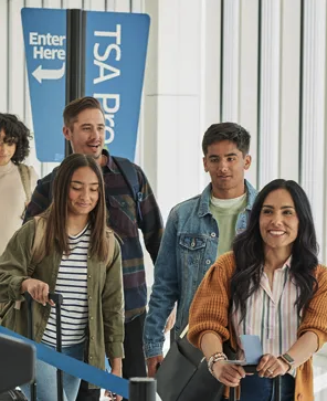 a group of people standing in a line