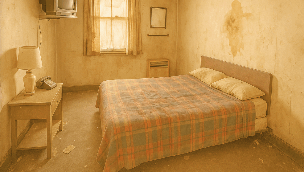 a bedroom with a bed and a television