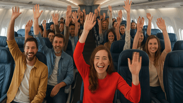 a group of people in an airplane