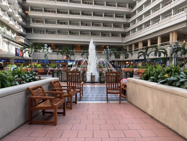 a water fountain in a building