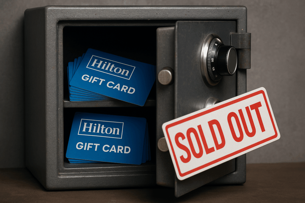 a safe with blue and white cards
