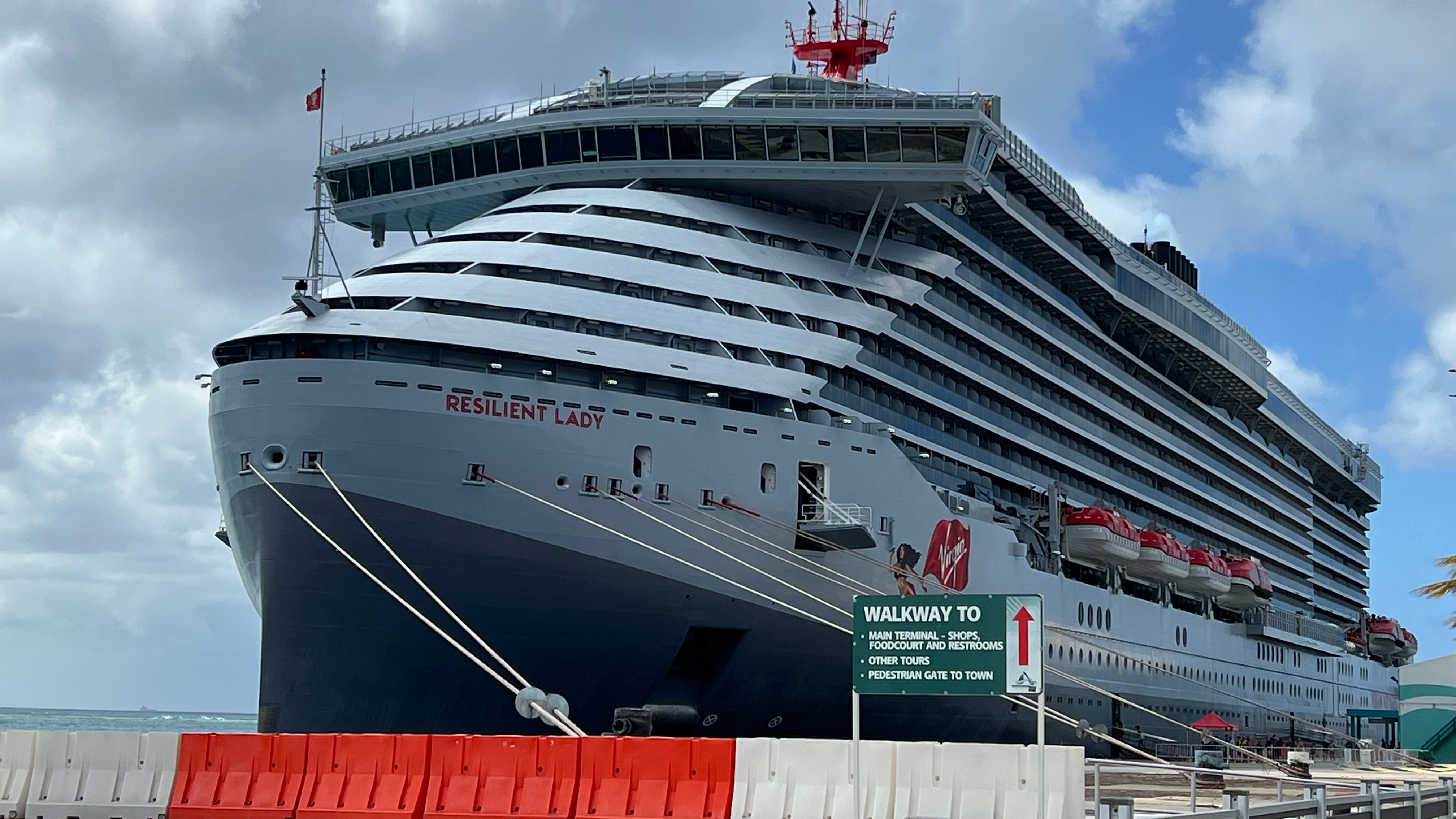 a large cruise ship docked at a dock
