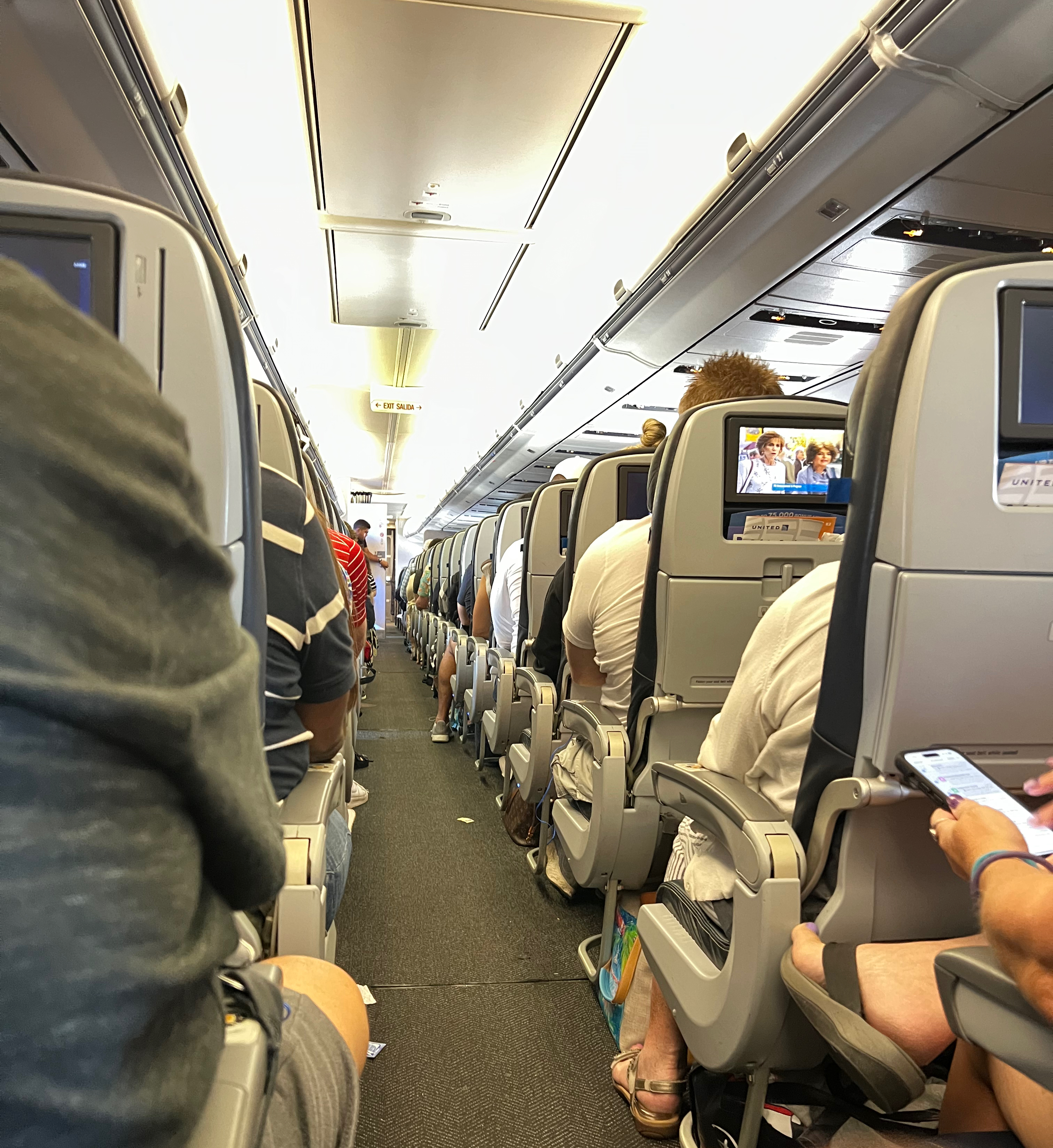 United 737 economy cabin view