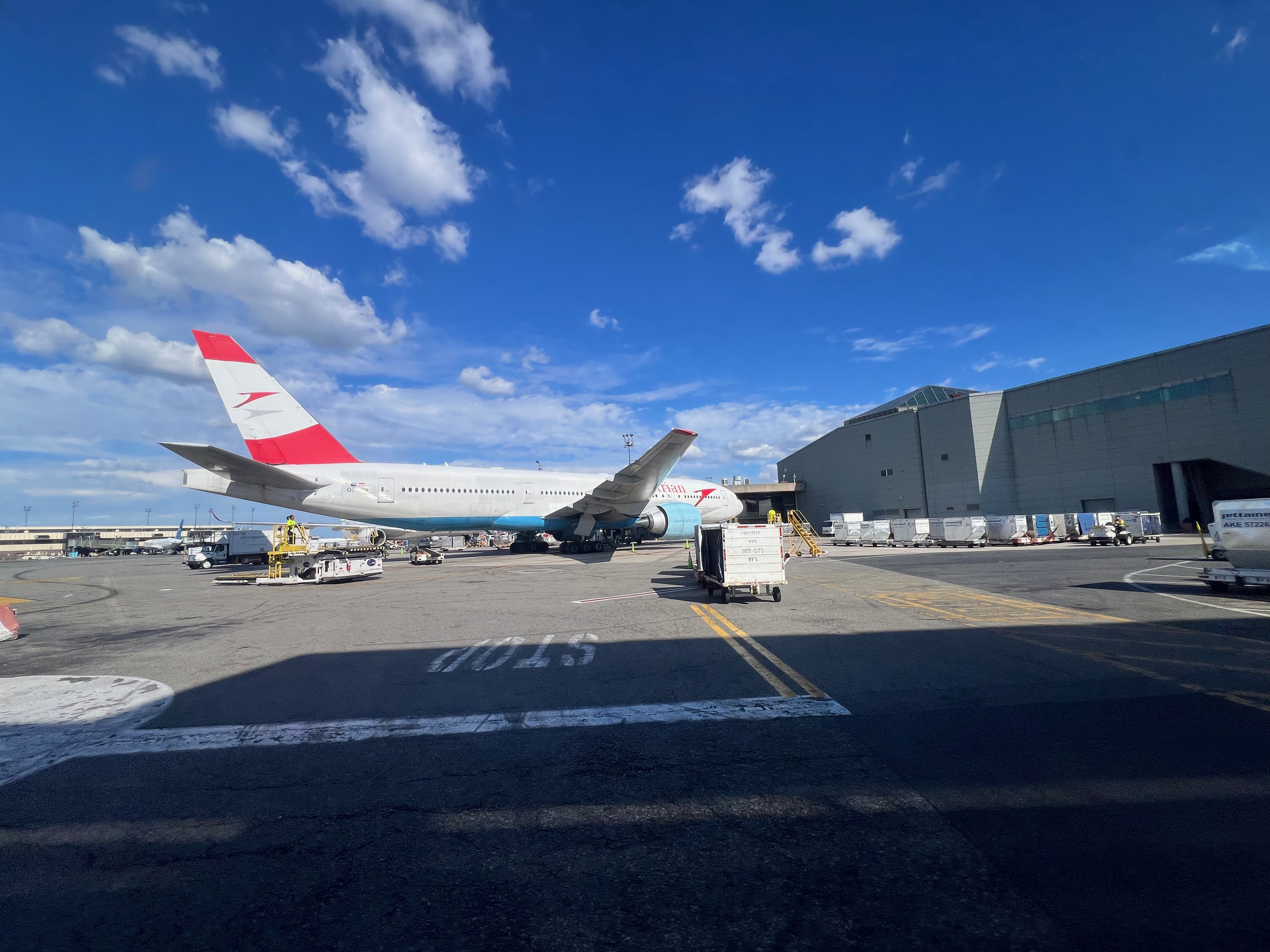 an airplane parked on a tarmac