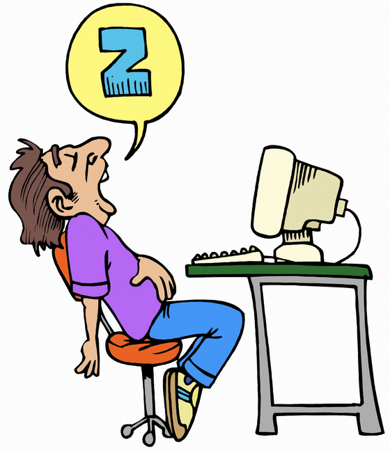 a cartoon of a man sitting at a desk with a computer