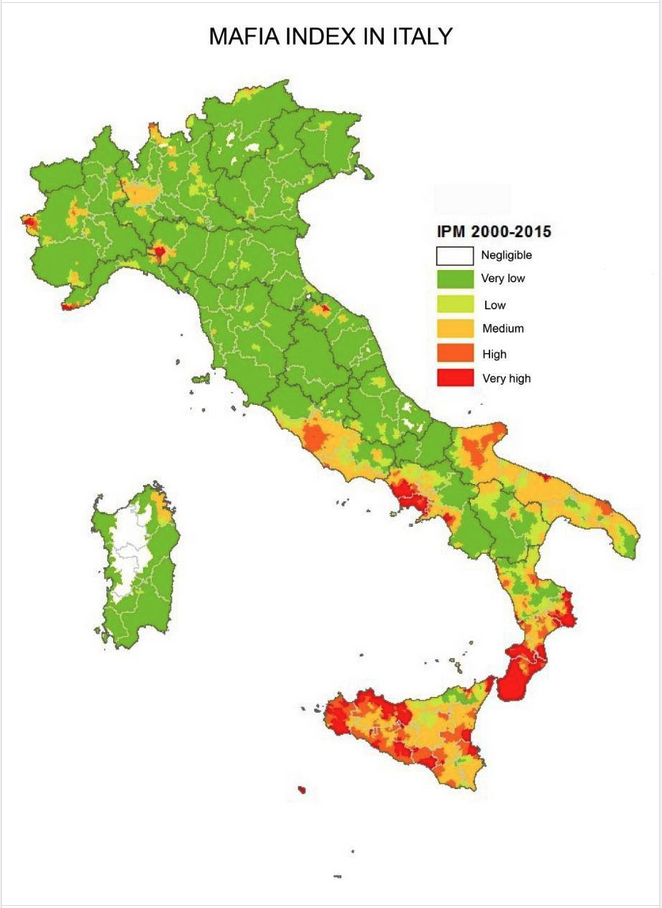 a map of italy with different colored areas