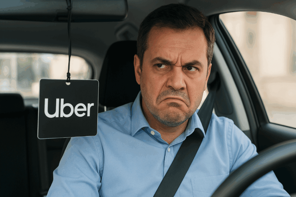 a man in a car with a sign