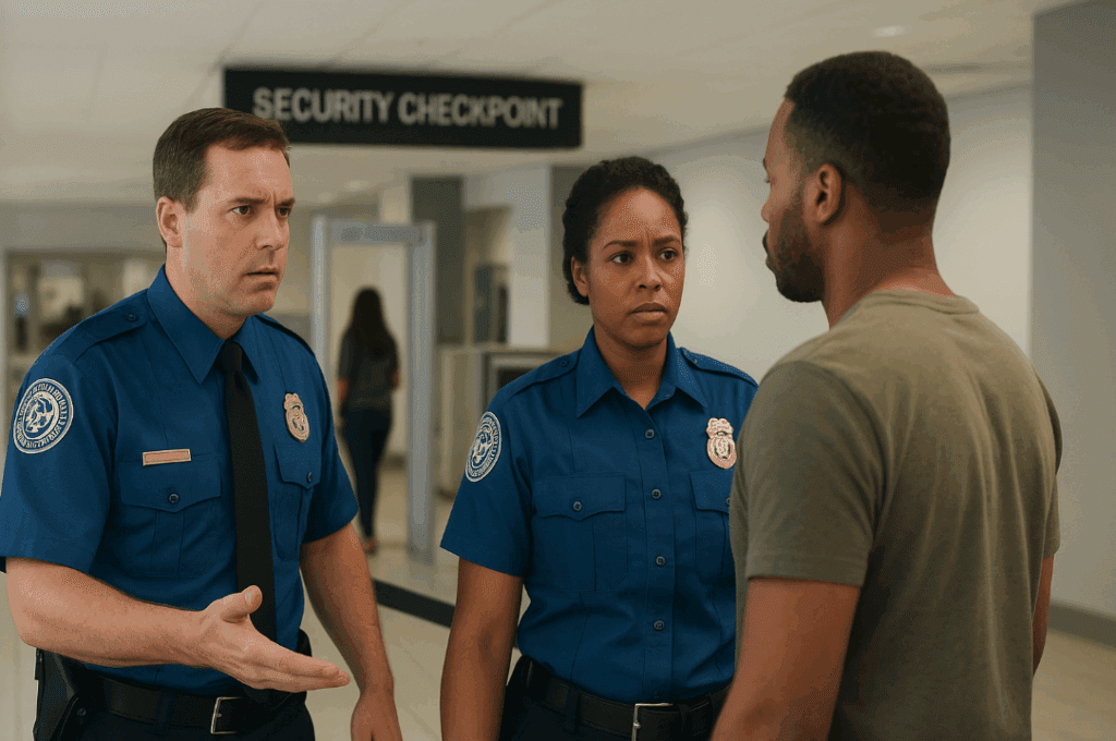 a group of police officers talking to a man
