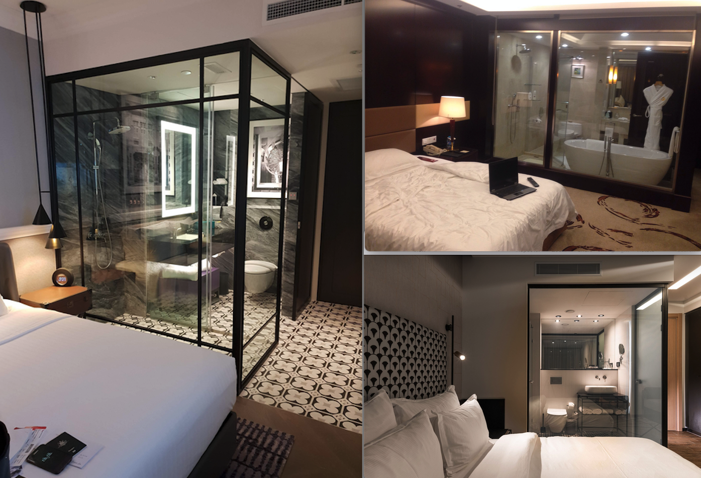 a collage of a hotel room