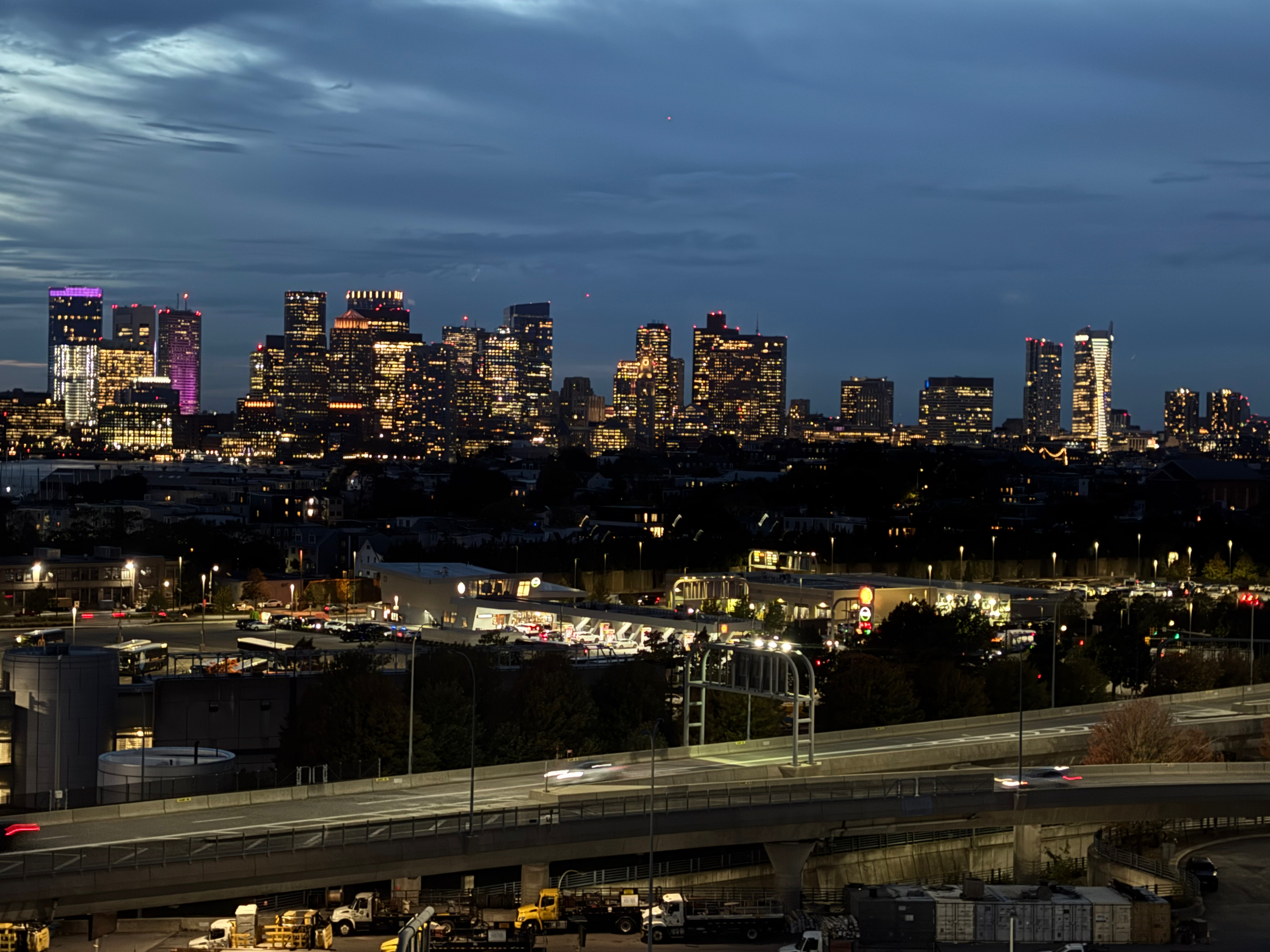 a city skyline at night