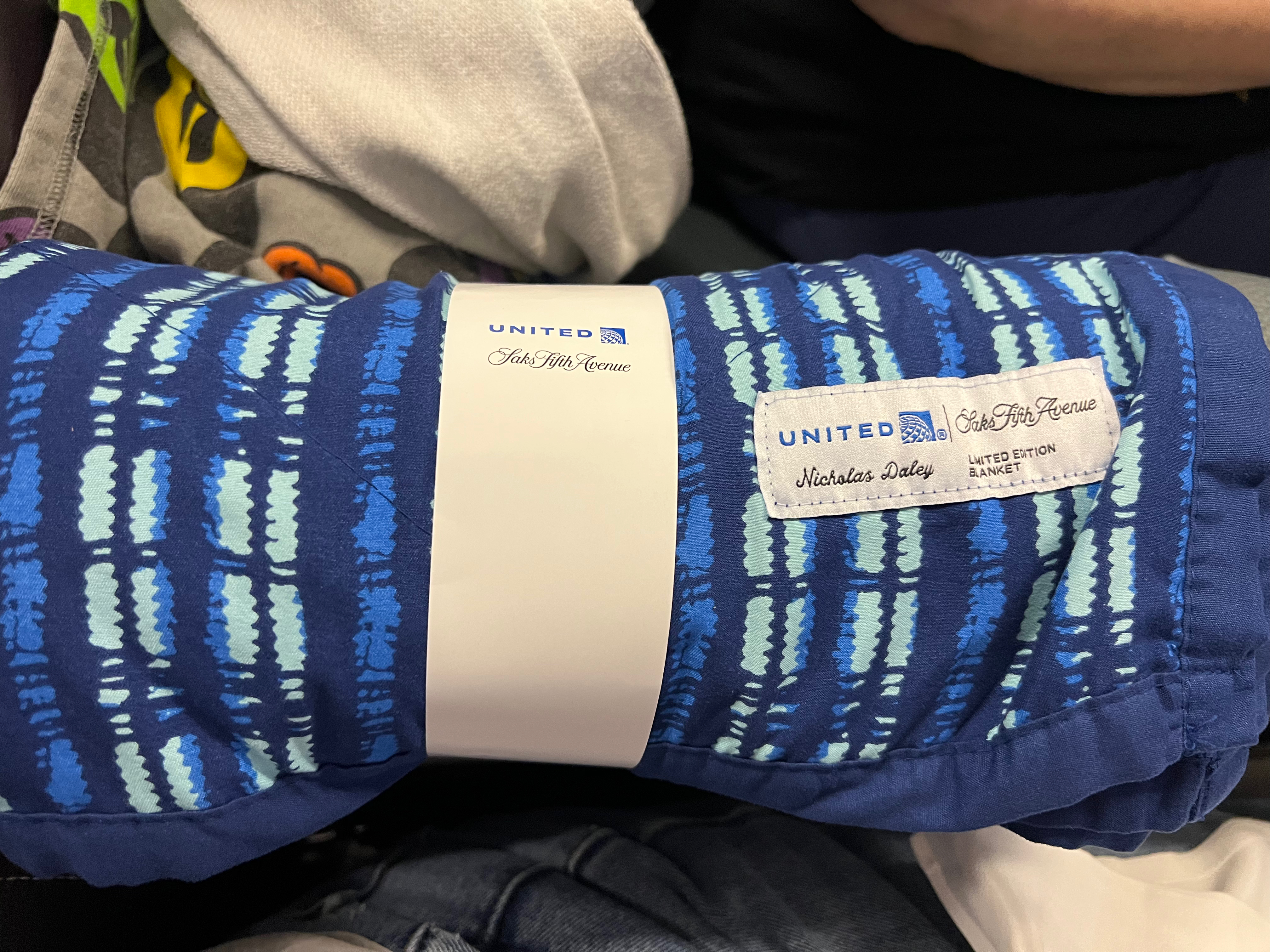 a blue and white striped blanket