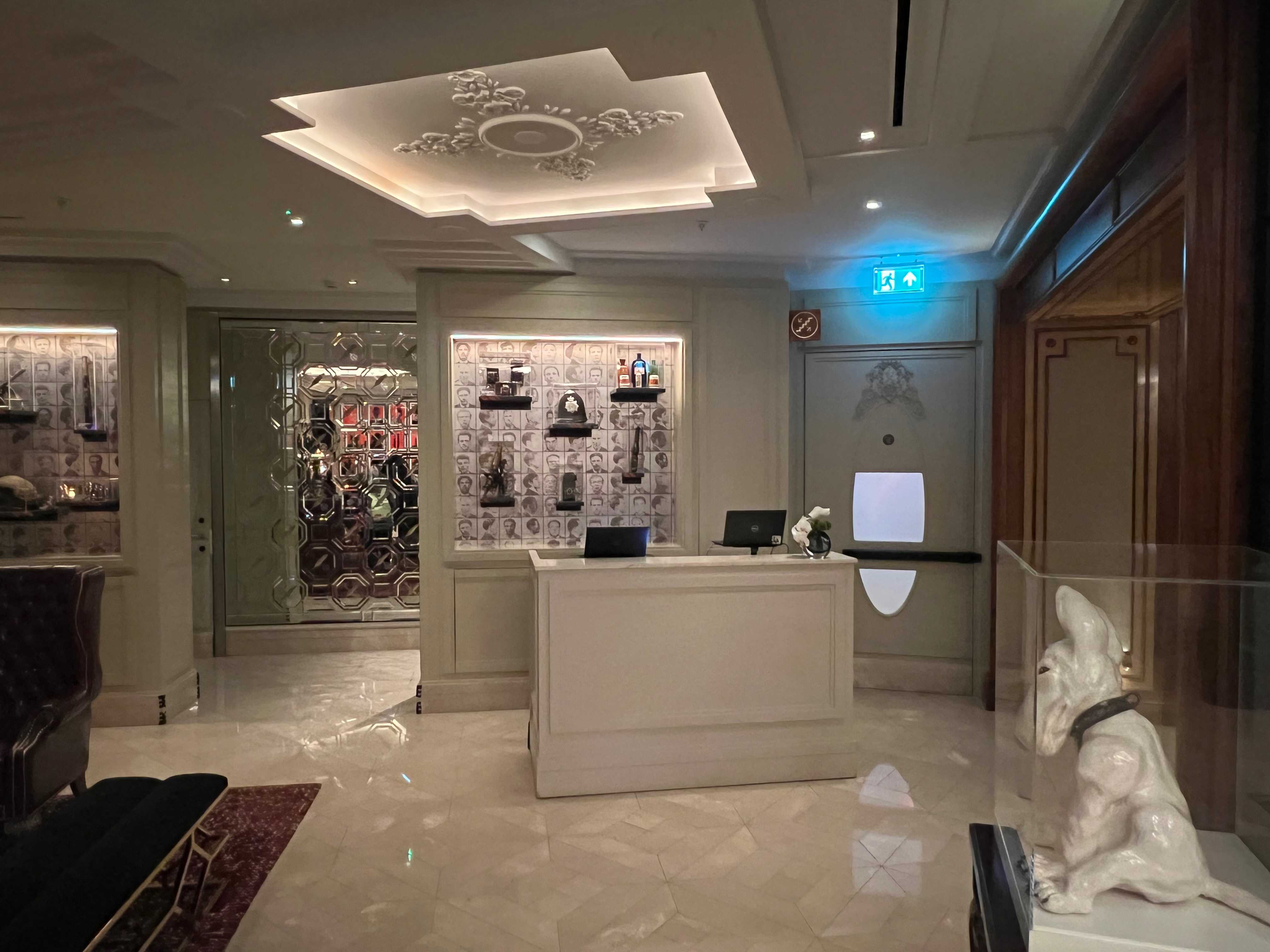 a reception desk in a hotel