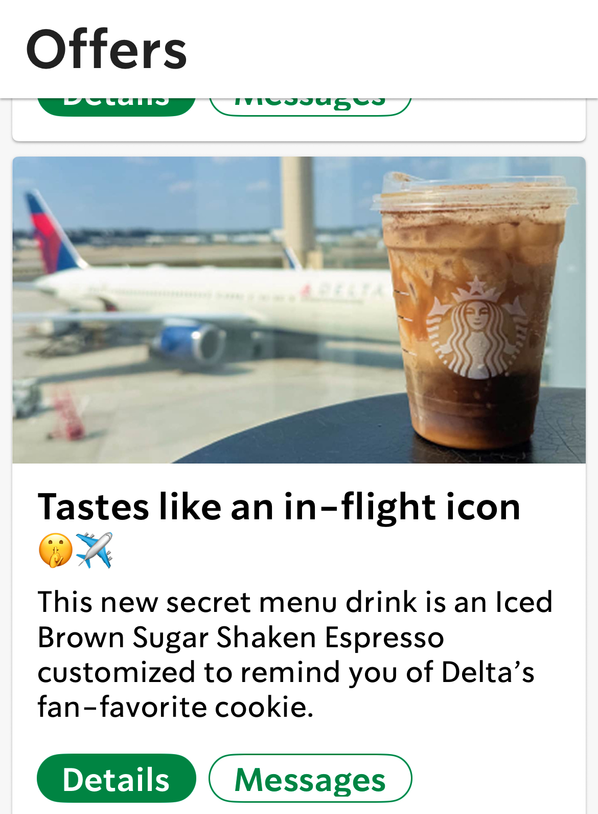 Starbucks drink in front of a plane at airport window