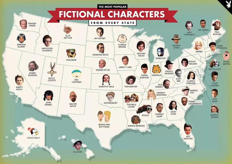 a map of the united states with characters
