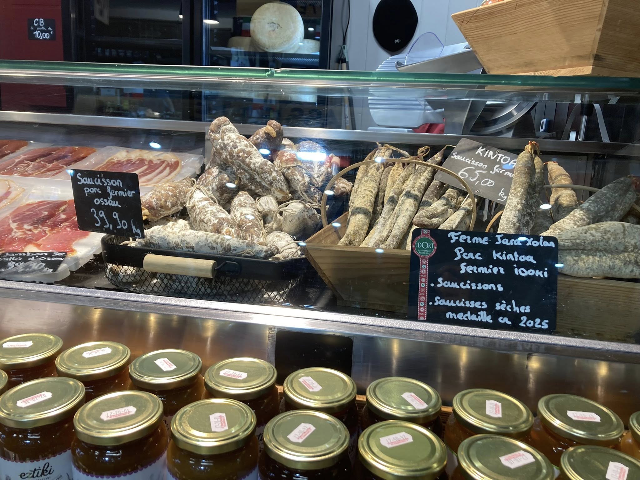 a display case with food items in it