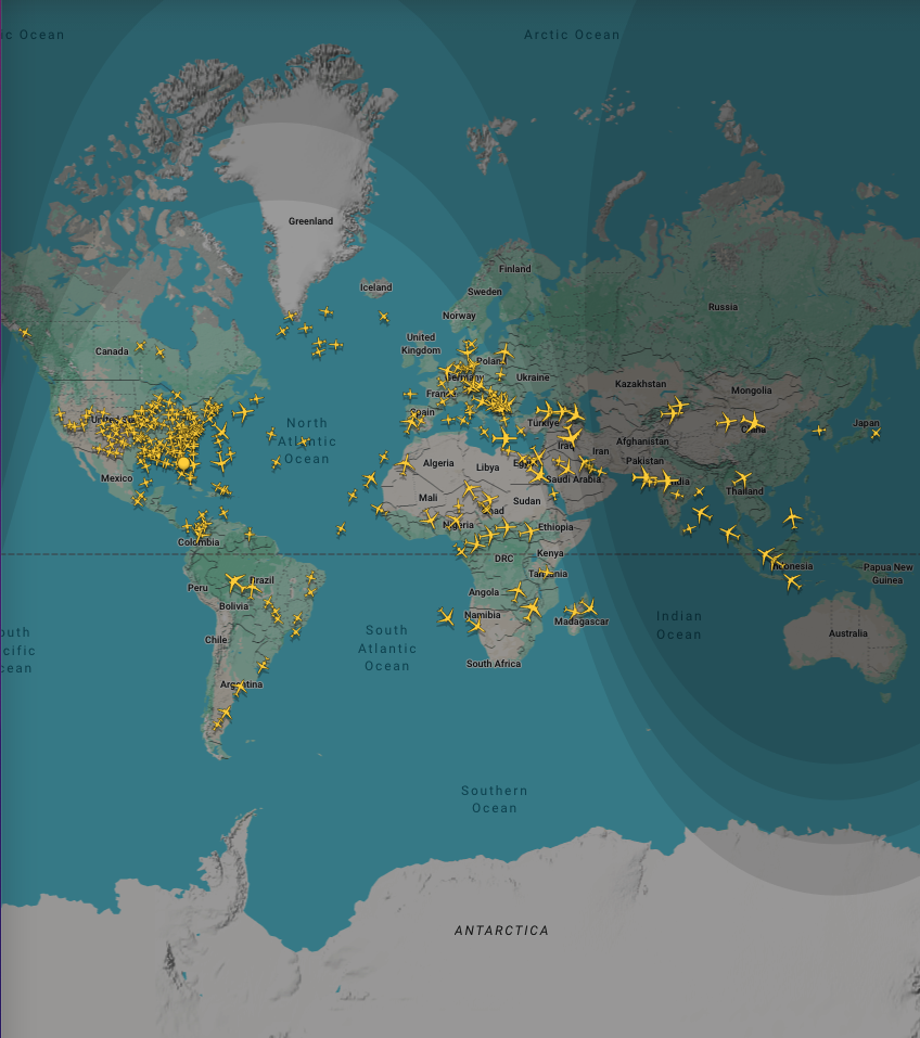 a map of the world with yellow planes
