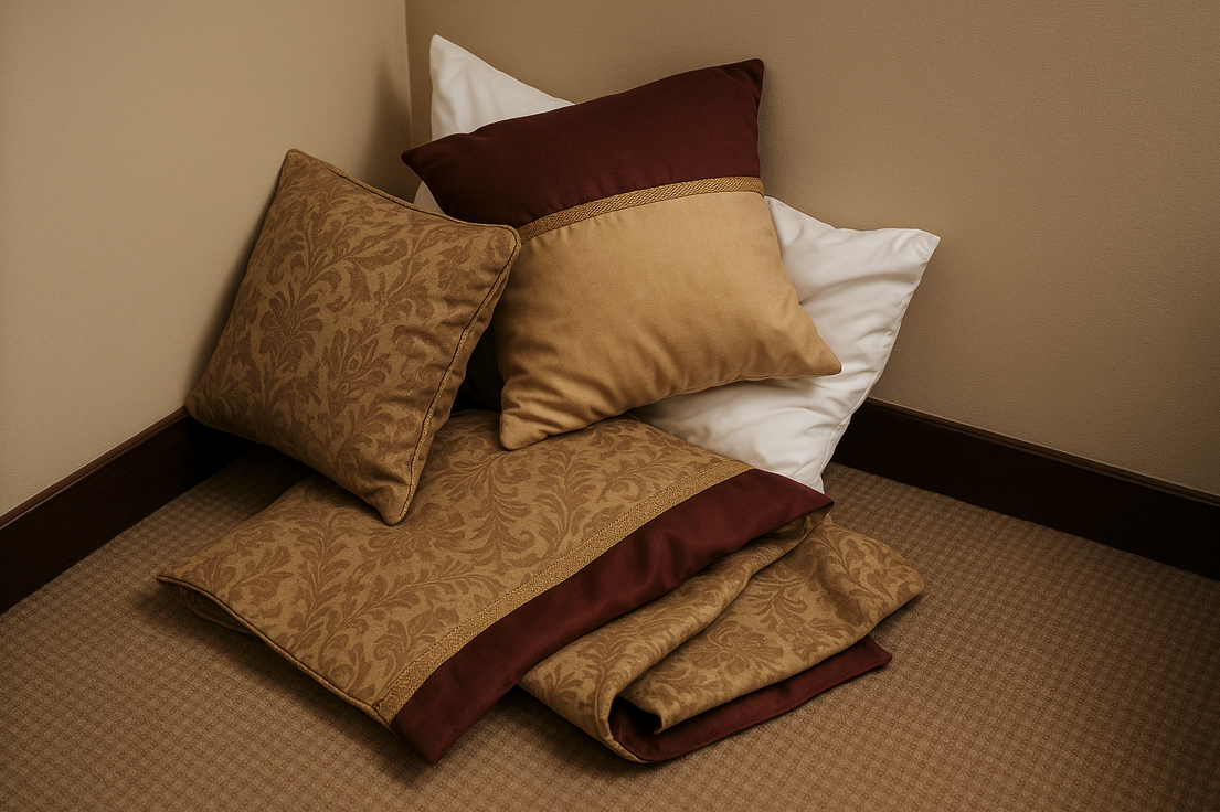 a group of pillows on the floor