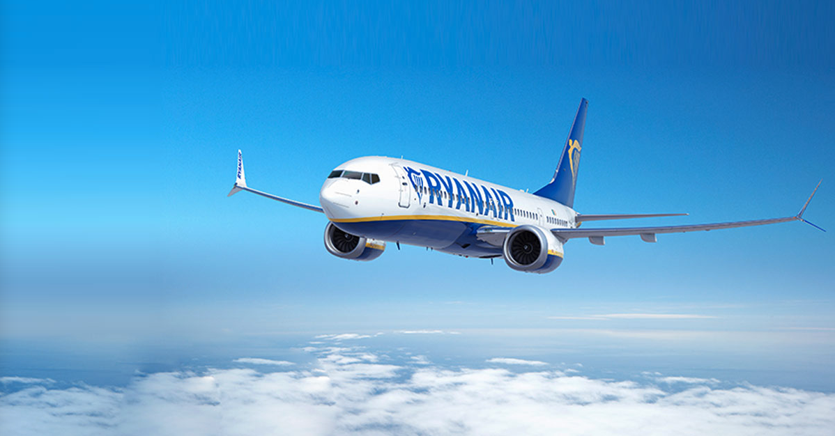 Ryanair plane flying in the sky