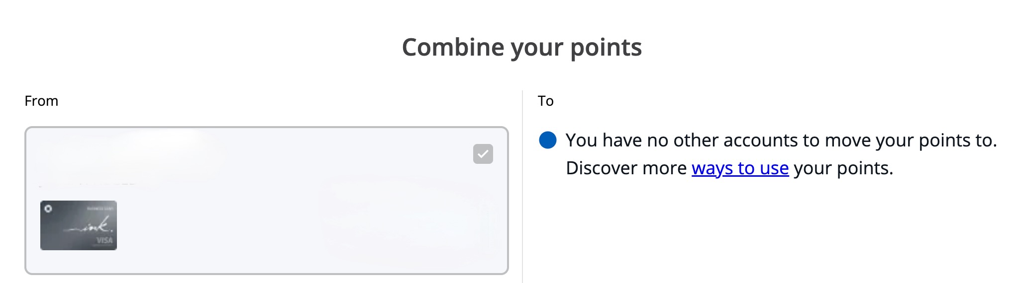 Chase Combine Points screen – no eligible accounts listed