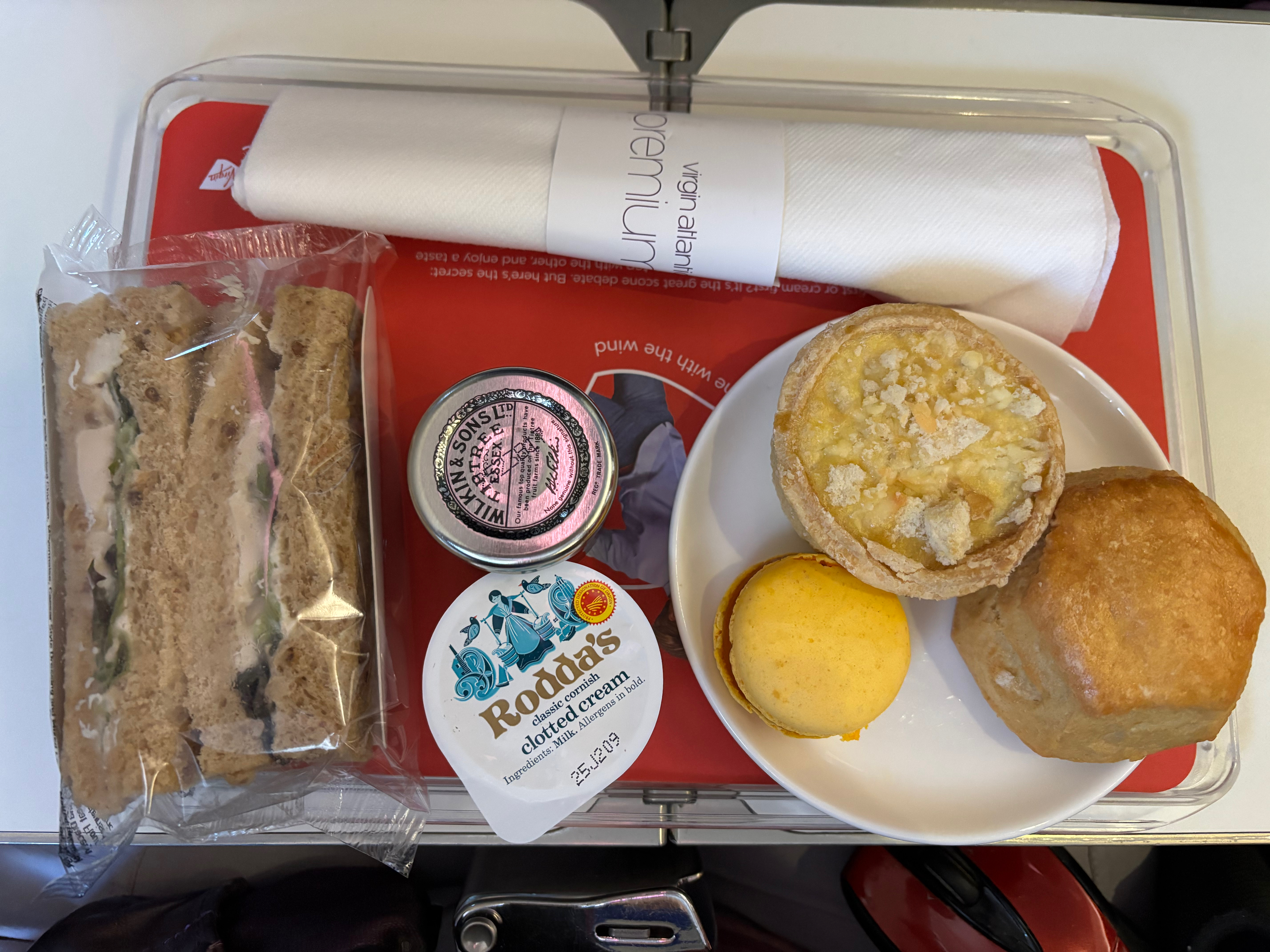 a tray of food on a plane