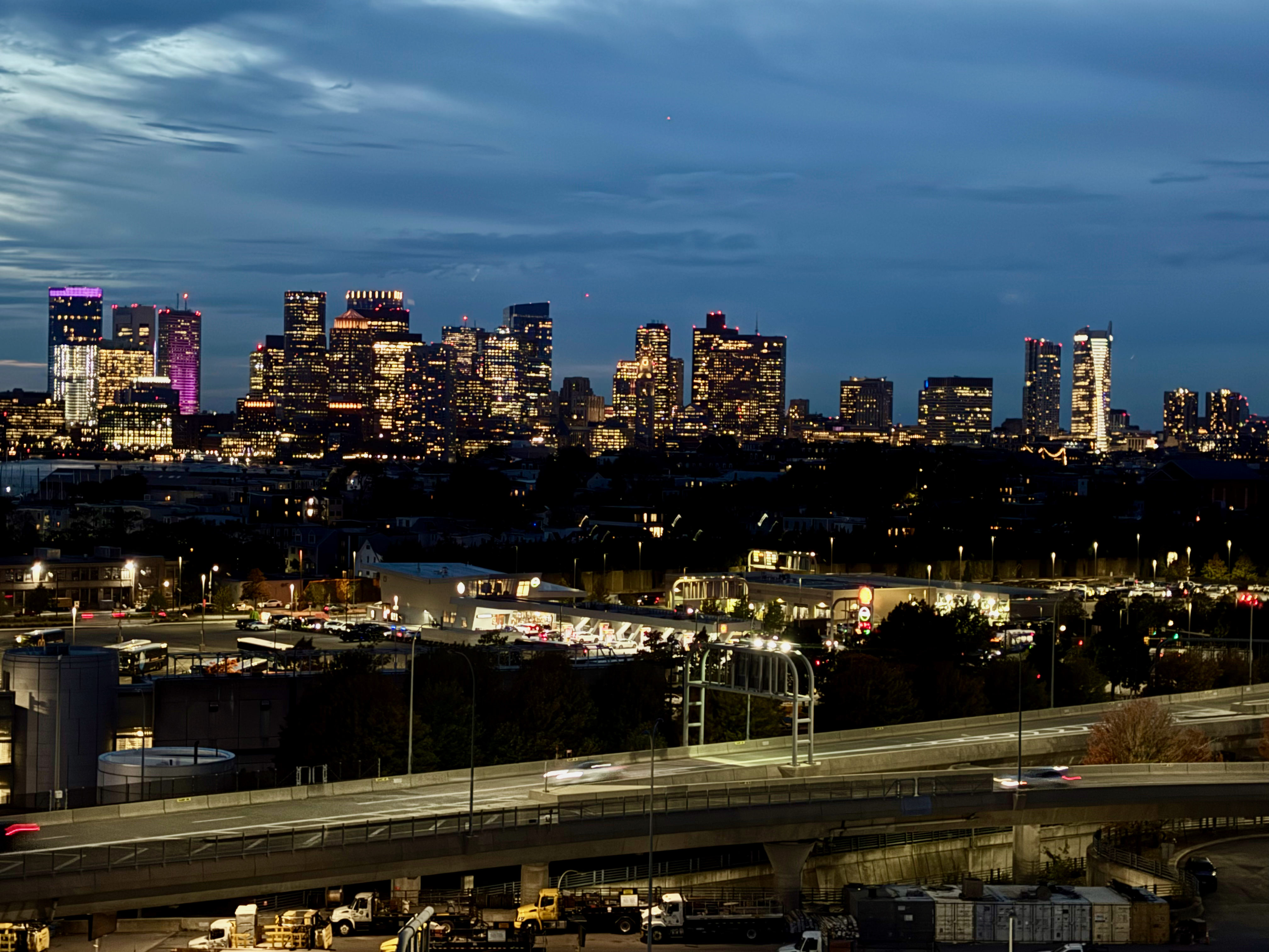 a city skyline at night