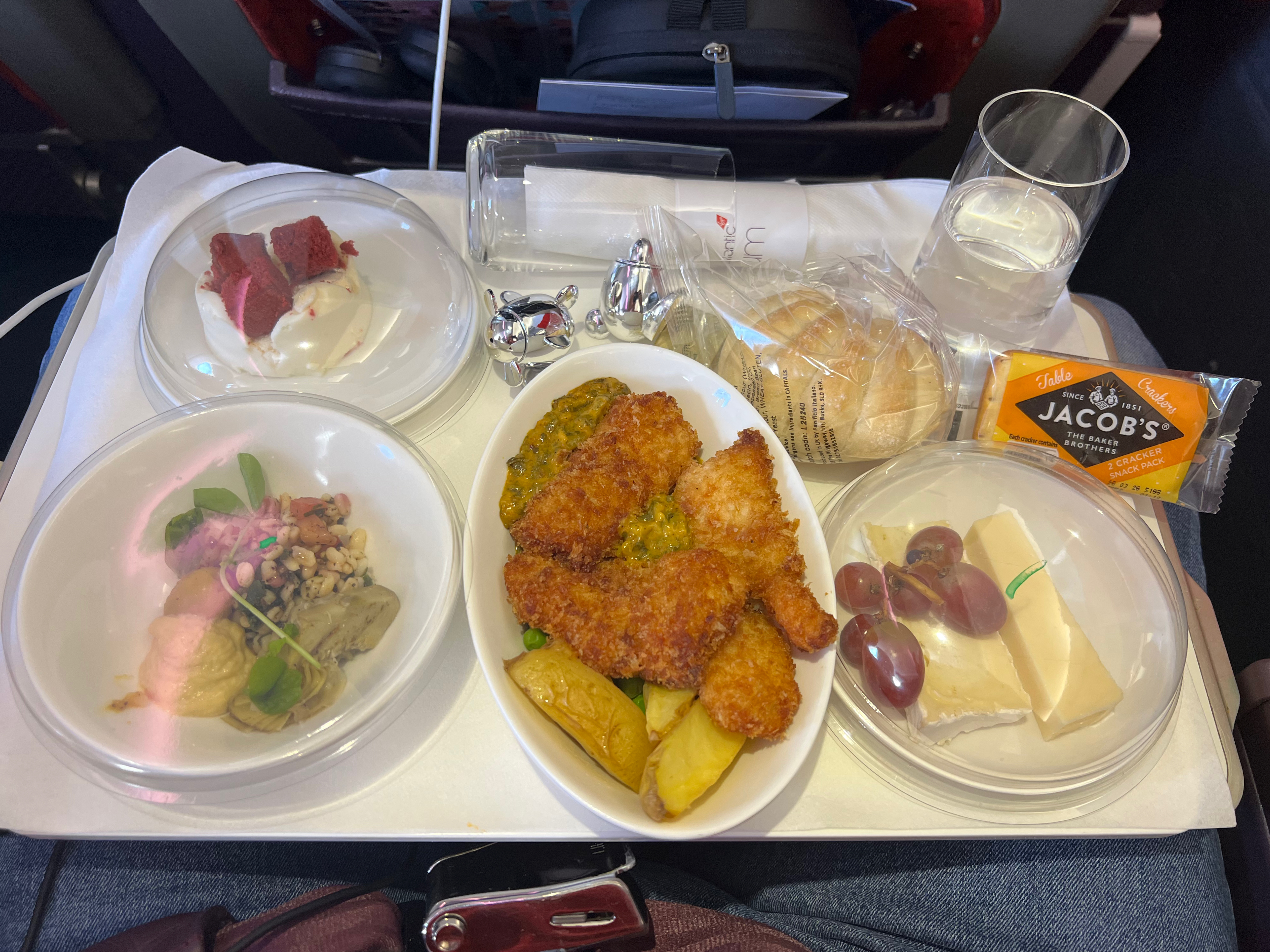 a tray of food on a plane