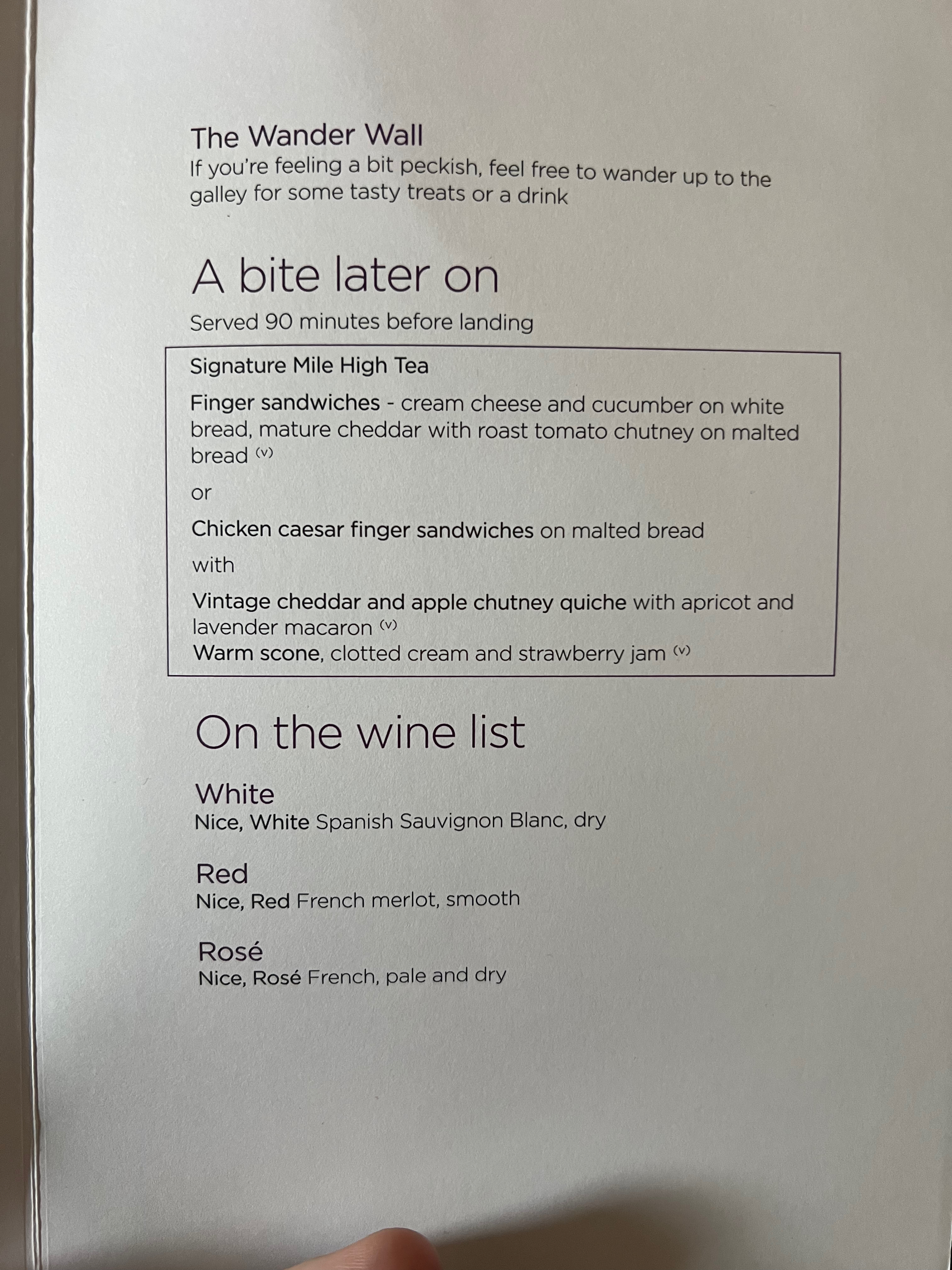 a menu with black text