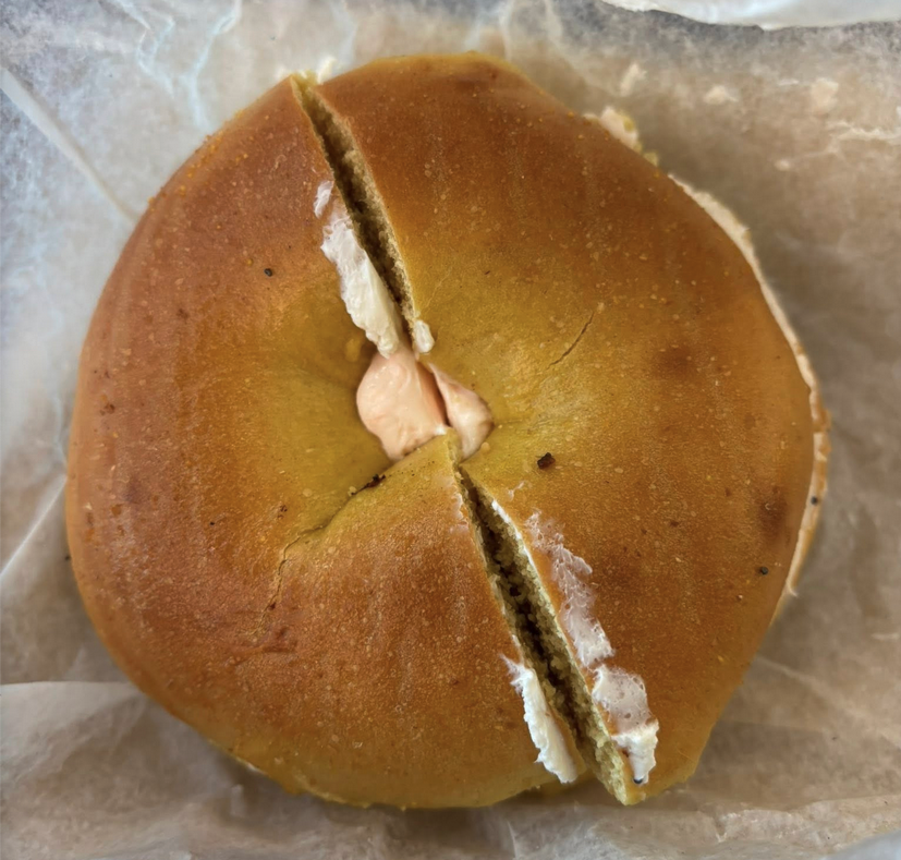 a bagel with a cut in half