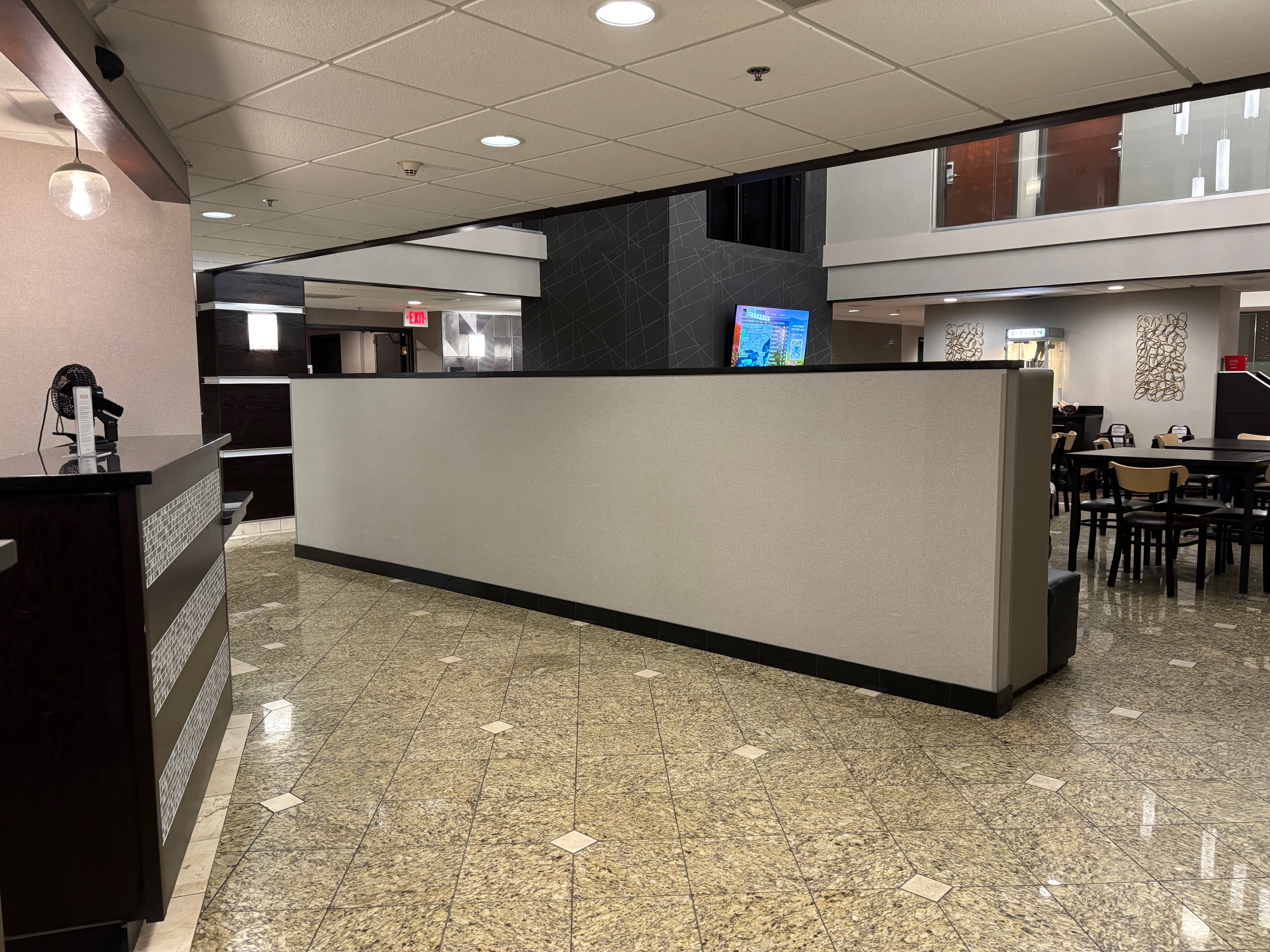 a reception desk in a building