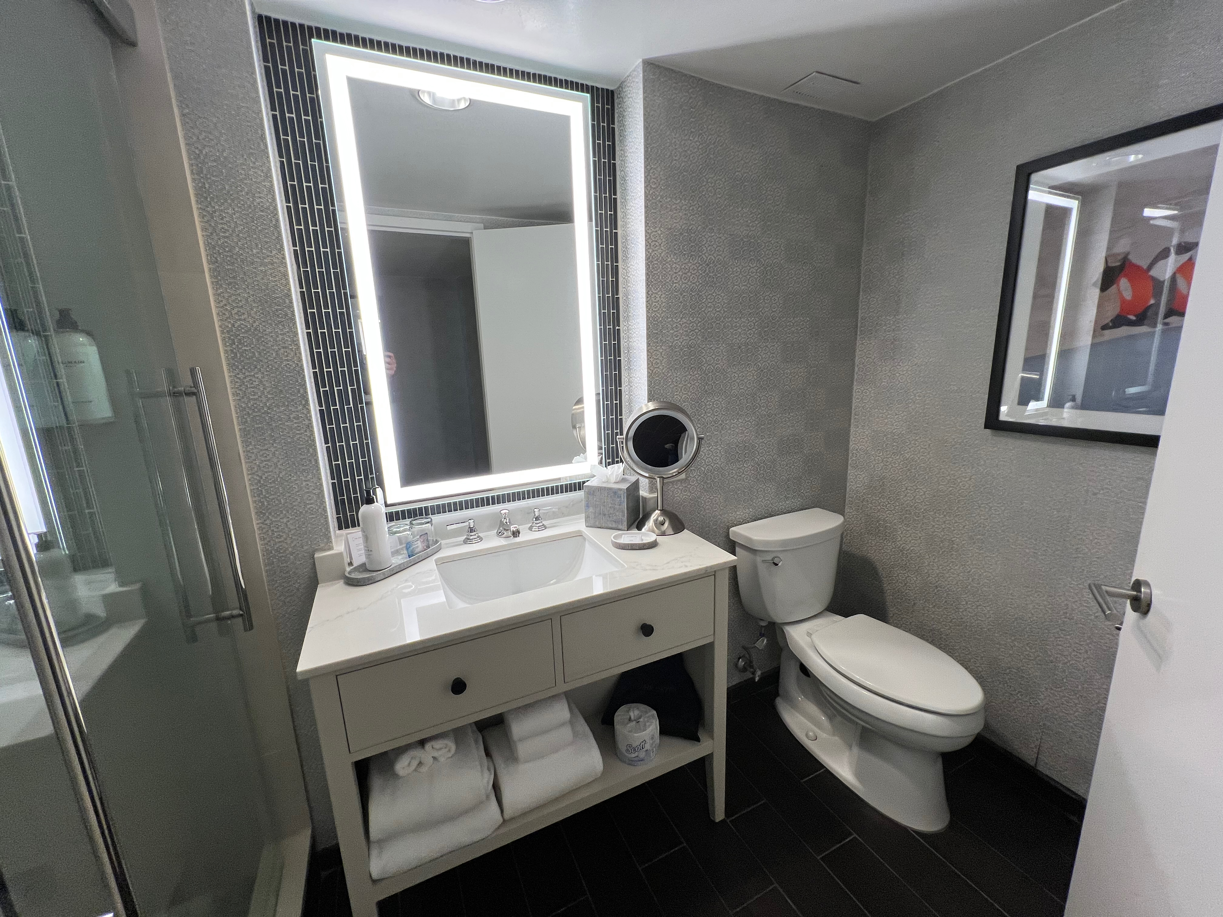 Bathroom vanity and toilet area at the Grand Hyatt Tampa Bay